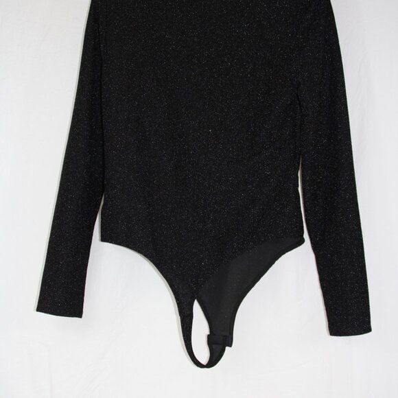 H&M Women's Black Sparkle Long Sleeve Bodysuit Size Large Snap Bottom NEW - Picture 5 of 9